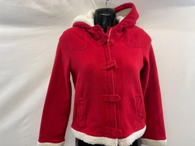 Old Navy Kid's Red Zipper and Button Up Peacoat Styled Jacket With Hood Size L - Image 1 of 3
