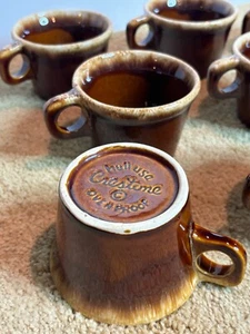 Lot x 8 Vintage 1960s Brown Hull USA Pottery Stoneware Drip Glaze Coffee Mugs - Picture 1 of 10