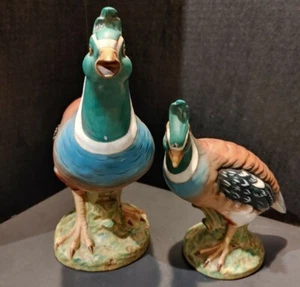 Quail Figurines Set of 2 LG VTG Ceramic Blue, Green, Brown Numbered Pair 23/533 - Picture 1 of 12