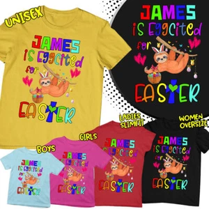 Personalised Sloth Eggcited Blessed Easter Spring Festival Family T-Shirt #ED - Picture 1 of 13