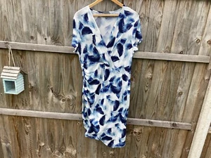 PHASE EIGHT BLUE WRAP DRESS SHORT SLEEVE POLYESTER UK 18 XL KNEE LENGTH ZZ - Picture 1 of 6
