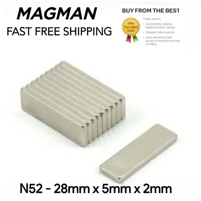 MAGMAN Super Strong Magnets 28x5x2 mm N52 grade neodymium block rectangle magnet