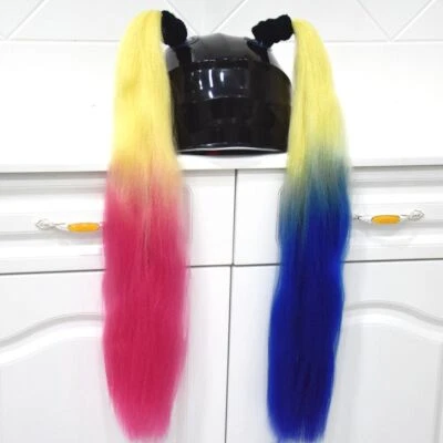 2PC Women Motorcycle Helmet Braids Wig Dirty Punk Ponytail Pigtail Accessory - Image 1 of 4