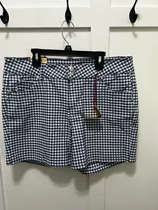 WOMENS SABRINA LAUREN BLUE WHITE CHECK STRETCH SHORTS 16W Summer picnic Festival - Picture 1 of 8