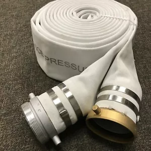 4” HOSE 50’ WATER DISCHARGE SERVICE PRESSURE 125 PSI with THREADED SWIVEL ENDS - Picture 1 of 12