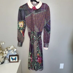 Vintage R&K Originals Dress Size 14 Cottagecore Floral Multi Print ILGWU Tag - Picture 1 of 14