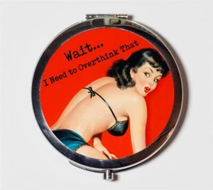 Overthinking Anxiety Funny Retro Compact Mirror Make Up Pocket Mirror Cosmetic - Picture 1 of 2