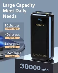 Power bank 30000mAh PISEN 22.5W PD QC3.0 Ricarica Rapida USB C Caricabatterie - Foto 1 di 8