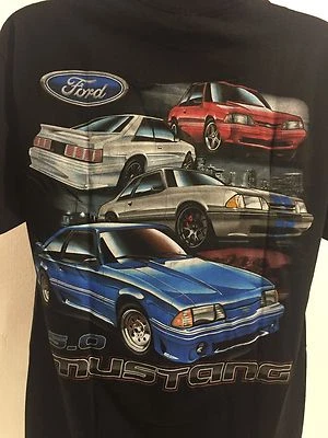 Ford Mustang T-Shirt - Black w/ Four Ford Fox Body Mustang 5.0 (Licensed) - Image 1 of 2