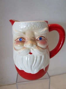 Vintage MCM Christmas Ceramic Santa Pitcher Jewel Eyes 6.5"T 40 Oz. Japan 1950s - Picture 1 of 11