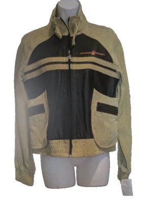 Mujer Rocawear Chaqueta Medio Lite Verde Gamuza Medio Negro Cuero Talla L Foto 1 de 4