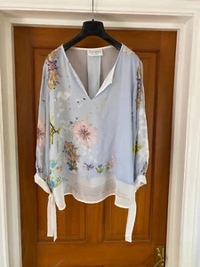Elisa Cavaletti Blue Floral Tunic Blouse Top Size UK 10 Semi Sheer - Picture 1 of 16