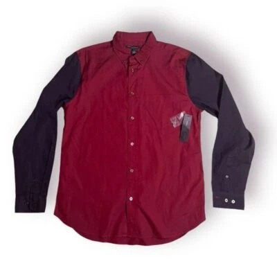 Camisa de Vestir Marc by Marc Jacobs Colorblock Oxford Granate/Negro Manga Larga Grande Foto 1 de 4