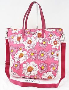 Authentic PRADA Flower Pink Nylon and Leather 2 way Tote Shoulder Bag #46254