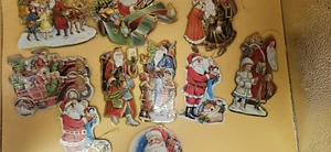 Victorian Santa Christmas Ornament Die Pressed Cardboard Set of 11 1980 Vintage - Bild 1 von 7