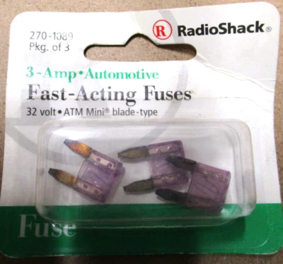 Radio Shack 3 amperios automotriz fusibles de acción rápida 32 voltios cajero automático tipo mini hoja Foto 1 de 2