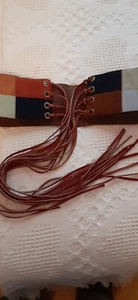 1960's Vintage Colorblock Suede Belt With Fringe  - Picture 1 of 8