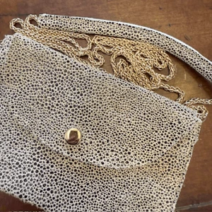 Sorial Metallic Shimmer Cream Black Mini Leather Crossbody Gold Chain - Picture 1 of 9