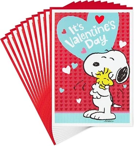 Hallmark 10 Valentinstagskarten in voller Größe + Umschläge Erdnüsse Snoopy & Woodstock - Bild 1 von 2