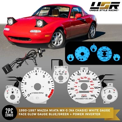 BLUE/GREEN Glow Gauge White Overlay For 90-97 Mazda Miata MX5/MX-5 NA Cluster Foto 1 de 4