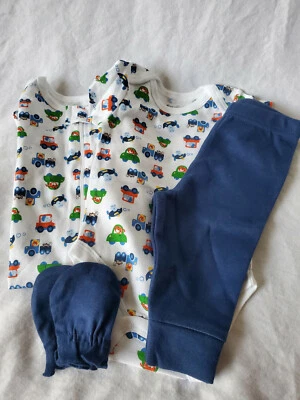 Nuevo Conjunto Garannimals 0-3M Algodón Footie Pijama, Body, Pantalones, Mitones Foto 1 de 4
