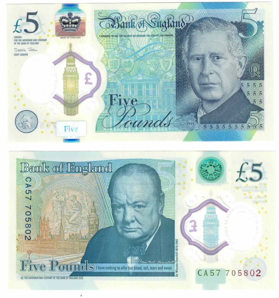 2024 Great Britain P398 Polymer 5 pound Banknote King Charles UNC - Image 1 of 1