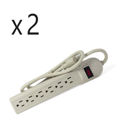 2 Pack Lot - 6 Outlet 3ft Cord - Surge Protector Power Tap Strip Circuit Breaker - Image 1 of 2