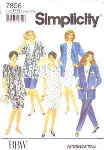 Simplicity 7896 ~ Damen Hose, Rock, Kleid oder Tunika und ungefütterte Jacke ~ 26-32 - Bild 1 von 5
