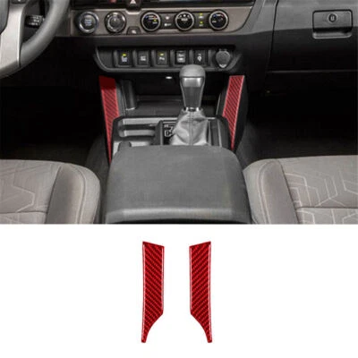 Para Toyota Tacoma 2016-2021 Rojo Fibra de Carbono Coche Consola Central Tira Lateral Borde Foto 1 de 4
