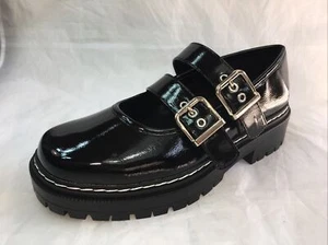 SODA-MIDI PATENT MARY JANES PLATFORM 2 BANDS Buckles 1.75" Low-Chunky Block Heel - Picture 1 of 12