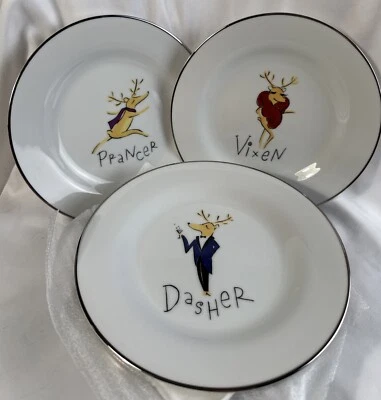 Pottery Barn Reindeer Porcelain Salad Appetizer Plates 8.5’  Set Of 8 Japan EUC - Image 1 of 4