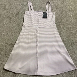 NWT Forever21 Purple & White Striped Summer Dress Hook n Eye Closure Full Front - Picture 1 of 15