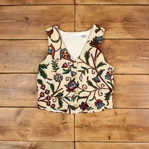Vintage Passport Tapestry Gilet L Vest Floral Multicoloured Womens - Picture 1 of 7