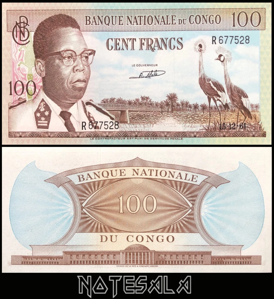 CONGO 100 Francs 1961 Pick-6a Serial R 677528 NEW-UNC - Image 1 of 1