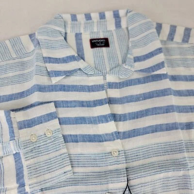 Camiseta UNTUCKit Vietti de linho listrada casual praia azul branca 12 - Imagem 1 de 4