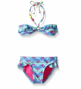 Roxy Big Girls' Island Tiles Ruffle Bandeau Swim Suit Set, Ethereal Blue, 16 - Picture 1 of 2
