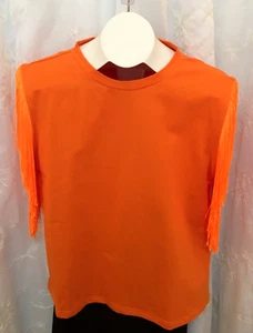 NWT Strut & Bolt Orange Fringe Sleeve Stretch Knit Top sz M - Picture 1 of 10