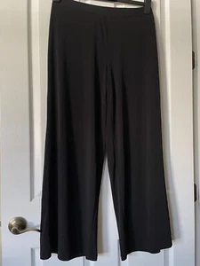 SPIEGEL beautiful elegant soft/supple poly elastic waist black wide leg pants L - Picture 1 of 8