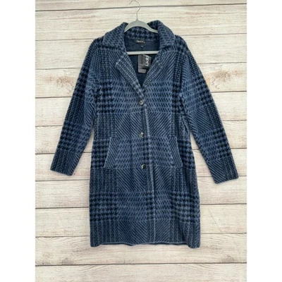 Casaco APNY feminino médio azul preto xadrez botão frontal longo quente bolsos macios - Imagem 1 de 4