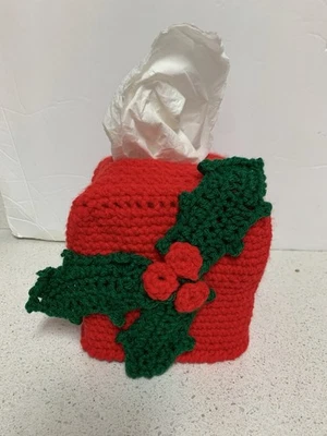 Funda Caja Pañuelo Navidad Acebo Nueva Hecha a Mano Crochet Foto 1 de 4