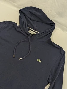 Lacoste Men's Hooded T-Shirt Navy Blue Long Sleeve Lightweight Hoodie Small - Picture 1 of 8