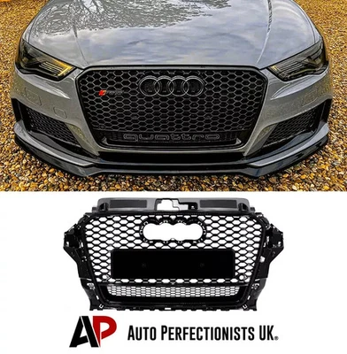 Audi RS3 Style A3 S3 8V Front Main Grille Gloss Black Honeycomb Mesh Grill 13-16 - Image 1 of 4