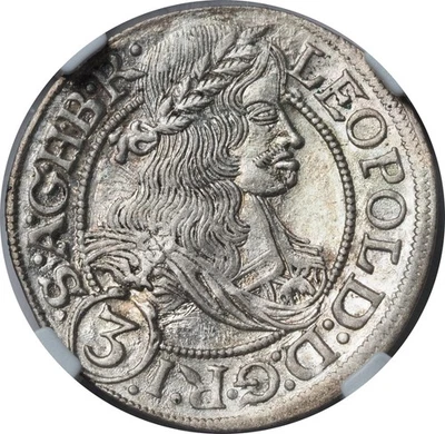 1667-SHS, Silesia, Leopold I. Silver 3 Kreuzer Coin. Breslau mint. NGC MS-62! - Image 1 of 3