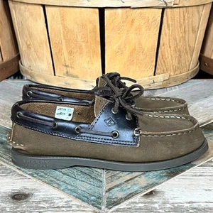 Sperry A/O 2-Eye Brown Leather Nubuck Lace-Up Boat Shoes Youth Boys Size 1 - Picture 1 of 11