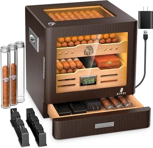Gabinete Humidor de Puros, Tapa de Vidrio e Iluminación LED Ajustable, Higrómetro Digital, - Imagen 1 de 7