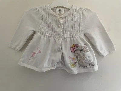 Disney Baby Girl Cute Fuzzy Bambi Thumper Bunnt Button Front Cardigan White 6-9M - Image 1 of 4
