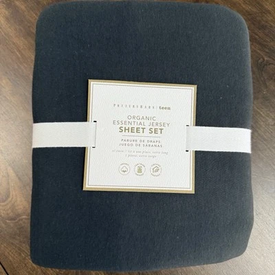 JUEGO DE SÁBANAS JERSEY ESENCIAL ORGÁNICO PARA ADOLESCENTES POTTERY BARN, TWIN XL ~ NEGRO DESCOLORIDO Foto 1 de 4