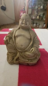 Vtg stone carved Sitting Chinese Happy Buddha Good Luck Seeds,Coin,ladybug Botto - Picture 1 of 8