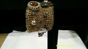 Beige Fabric Jeweled Bracelets - Picture 1 of 3