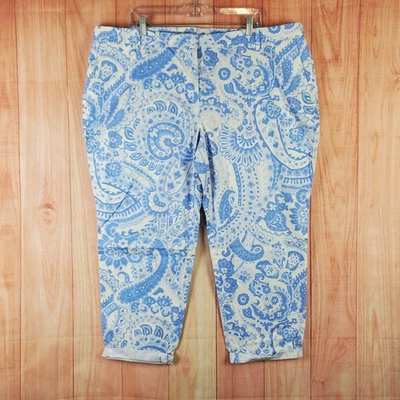 Talbots Relaxed Chino Pants Womens 20W Blue White Floral Paisley Cotton Stretch - Image 1 of 4